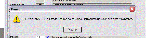 Mensaje de validación fallida